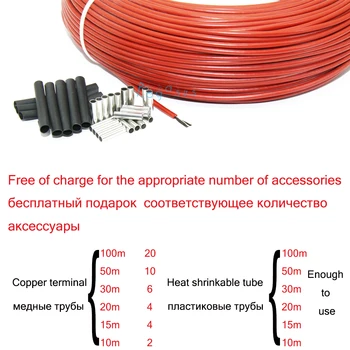 10m-100m 33ohm de la goma de silicona HRAG de fibra de carbono calefacción cable de 5V-220V de la calefacción de piso de alta calidad, calefacción por infrarrojos de alambre