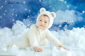 Bebé oso traje de fotografía de la ropa de terciopelo mono+sombrero de bebé de la fotografía autumnwinter traje de bebé de 1 año de la foto de la ropa