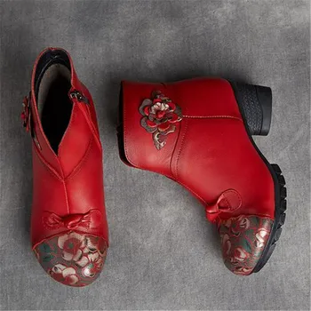 2020 Nueva Impresión Retro Botas de Invierno de las Mujeres de Cuero Zapatos de Tacón Alto antideslizante Elegantes Botas de Moda Caliente Botas de Nieve Zapatos de las Mujeres