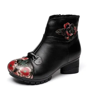 2020 Nueva Impresión Retro Botas de Invierno de las Mujeres de Cuero Zapatos de Tacón Alto antideslizante Elegantes Botas de Moda Caliente Botas de Nieve Zapatos de las Mujeres