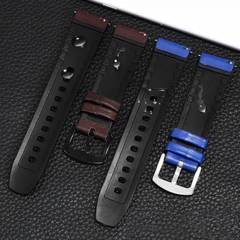 22mm de Cuero +Silicona 2en 1 correa de reloj negro marrón azul de la pulsera Adecuado para Huawei reloj GT/Pro smart watch accesorios