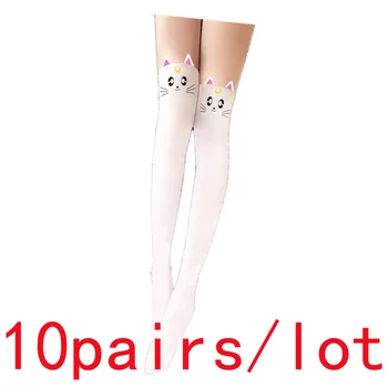 10pairs/mucho Sailor Moon Medias Negro Gato Blanco Medias de las Polainas de Loli Cosplay Vestido de Calcetines Finos