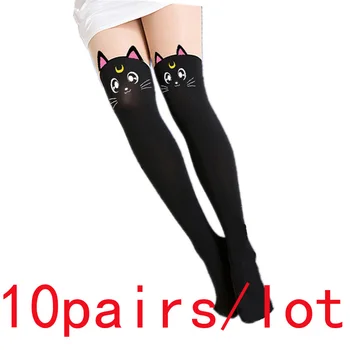 10pairs/mucho Sailor Moon Medias Negro Gato Blanco Medias de las Polainas de Loli Cosplay Vestido de Calcetines Finos