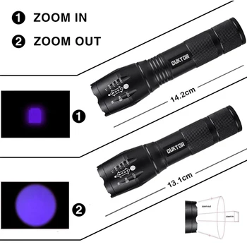 Nuevo UV Linterna de Led de 365nm Ultra Violetas Linterna Ultravioleta Invisible, la Antorcha Zoomable de Pet para las Manchas de la Caza Marcador de Corrector