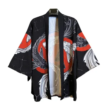 El verano Japonés de Cinco puntos de las Mangas del Kimono de Hombre Y Mujer Manto Jacke parte Superior de la Blusa Suelta de moda casual plus de gran tamaño de secado rápido