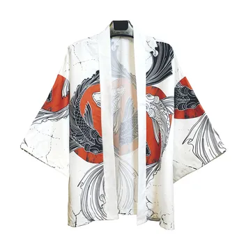 El verano Japonés de Cinco puntos de las Mangas del Kimono de Hombre Y Mujer Manto Jacke parte Superior de la Blusa Suelta de moda casual plus de gran tamaño de secado rápido