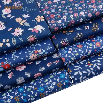 8pcs/Lot,Deep Blue Floral Impreso de Sarga de Algodón de Retazos de Tela,Tejido de Tela DIY Costura&Quilting Material Textil Para el Bebé y el Niño