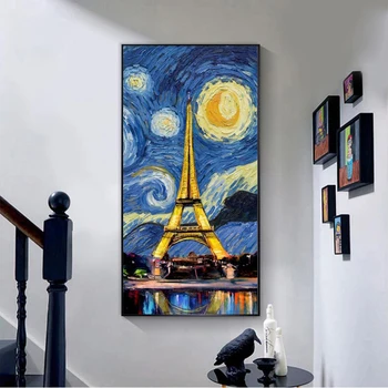 Torre de parís Pop Art Impresiones de la Lona Noche Estrellada Lienzo Pinturas en La Pared, Carteles y Grabados para la Sala de estar Cuadros Decoración