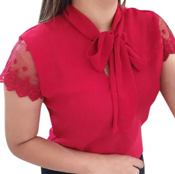 SAGACE 2019 de las Mujeres blusa de Verano de la Oficina de Trabajo de Encaje de la parte Superior del Arco de Manga Corta de Gasa de la Camisa Casual Blusa de mujer blusas de moda de nuevo