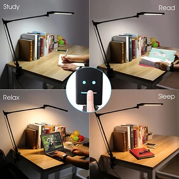 LED de larga brazo de la lámpara de la mesa de dibujo mesa de trabajo de la lámpara de la oficina de negocios del estudiante turística ojo clip plegable de atenuación de luz lámpara de escritorio