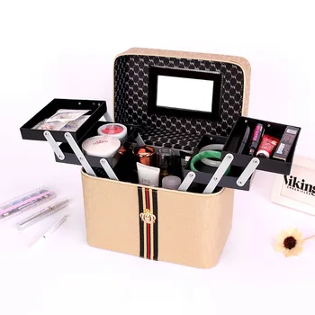 Capacidad de cuatro abierto de corea bolsa de cosméticos multifuncional portátil multi-capa de cosméticos caja de almacenamiento caja sencilla en stock