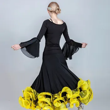 Danza de las mujeres faldas de baile vestidos largos estándar de la falda para baile flamenco de la falda de danza de la parte superior de baile de salón de desgaste vals trajes