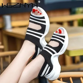 Zapatos casuales para Mujer del Verano Zapatillas de deporte de Deslizamiento Sobre la Mujer, Sandalias de 2020 Tejido elástico de Mujer Zapato Peep-Toe de Plataforma de Calzado para dama