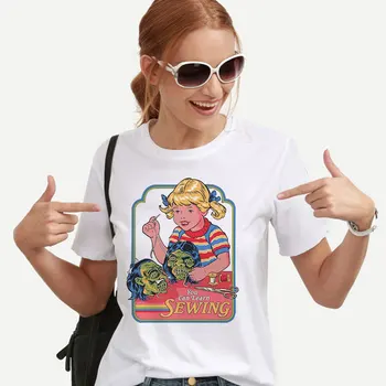 80s 90s Vintage Camiseta de Harajuku Streetwear Usted Puede Aprender a Coser Impreso T-shirt Tumblr Divertido de la Ropa coreana Hembra T-shirt