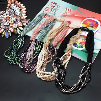 MANILAI Cuerda de Seda Grueso Collar de múltiples capas de Cristal Colgante de Collar de las Mujeres hechas a Mano de la Declaración del Collar de la Joyería del Partido