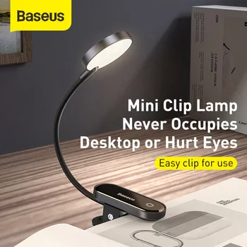 Baseus USB Luz Led Recargable Mini Clip-En la Mesa de Luz de la Lámpara Flexible de la lámpara de noche Cálida Lámpara de Lectura Para el Viaje Dormitorio Libro