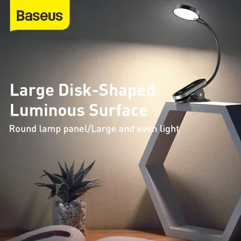 Baseus USB Luz Led Recargable Mini Clip-En la Mesa de Luz de la Lámpara Flexible de la lámpara de noche Cálida Lámpara de Lectura Para el Viaje Dormitorio Libro