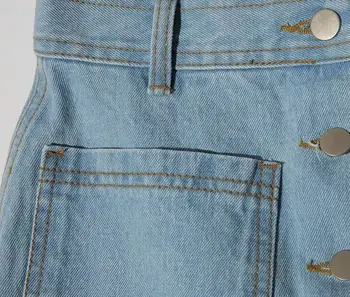 2018 Mujeres Solo Pecho Cintura Alta de Mezclilla Falda Corta de la Moda Femenina Bolsillos del Busto de la Falda de Una línea de Denim Slim Falda de la Cadera
