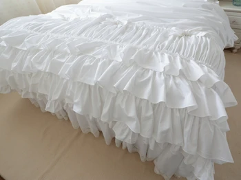 Superior de Lujo de ropa de la boda decoración de algodón de la calidad de la torta de capas de cubierta de edredón de volantes de encaje de la colcha conjunto de la arruga HM-01W