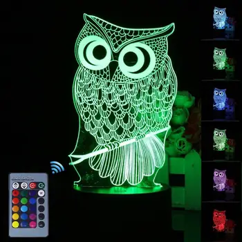 Búho de la Forma de Tocar 3D Luz de Noche LED 7 Colores Cambio de Mesa Lámpara de Escritorio Decoración para el Hogar de alta calidad de material ABS, ambiental