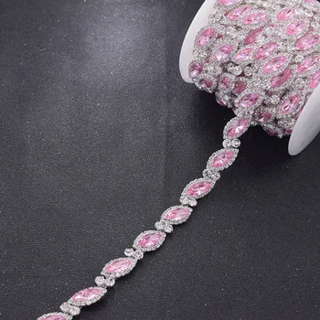 5yards de color rosa de cristal de strass apliques de cristal de diamante de imitación de trim de las mujeres vestido de la correa de parche para la ropa de coser accesorios