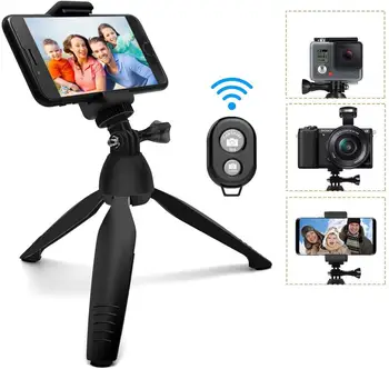 Mini Teléfono con Cámara y Trípode Selfie Stick Viajar de Pie Ajustable del tenedor del Soporte con Disparador Remoto Inalámbrico y el Clip Universal