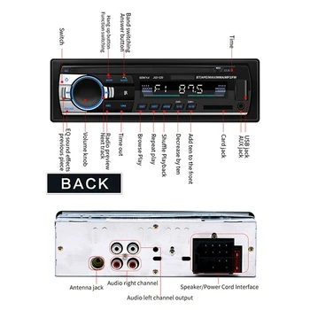 Bluetooth Autoradio Coche Radio Estéreo de FM Entrada Auxiliar Receptor SD USB 12V En el Tablero 1 Din Coche Reproductor Multimedia MP3