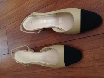 2019 de la Moda de Verano de la Señora de la Oficina de Bombas de Alta Calidad de las Mujeres del Cuero Genuino de Mediados de los Talones Cerca de Toe Sandalias Sexy Dulce Zapatos de Vestir