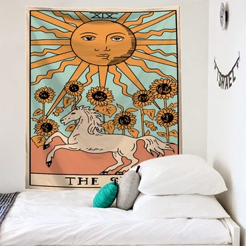 Mandala Tarot Tapiz de la Pared que Cuelga de la Luna de Cambio de Fase Tapices Dormitorio Decoración Colcha Tirar de la Cubierta de Sol a Luna Decoración de la Pared de 200x150