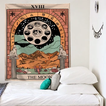 Mandala Tarot Tapiz de la Pared que Cuelga de la Luna de Cambio de Fase Tapices Dormitorio Decoración Colcha Tirar de la Cubierta de Sol a Luna Decoración de la Pared de 200x150