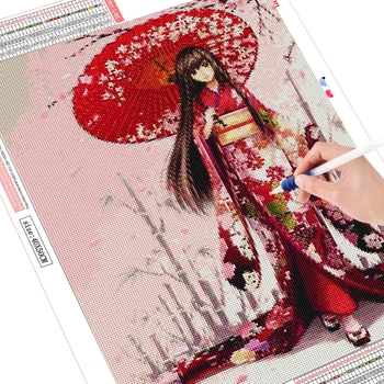 HUACAN Kimono Niña Mosaico de BRICOLAJE de Diamante de la Pintura de dibujos animados de punto de Cruz Cuadrado Completo de Perforación de Diamante Bordado Kits de Decoración de Hogar