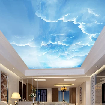 3D fotomural Cielo Nubes Blancas Personalizadas en 3D, Foto de fondo de pantalla Paisajes Naturales Para las Paredes, Techo Mural de Papel pintado, Decoración del Hogar