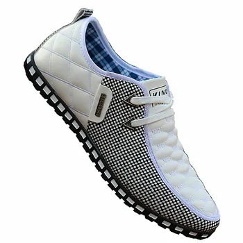 Los hombres de Cuero Zapatos de Otoño de los Hombres Casual Zapatos Transpirables de Peso Ligero Zapatillas Blancas de Conducción de los Zapatos de Dedo del pie Puntiagudo Negocio de los Zapatos de los Hombres