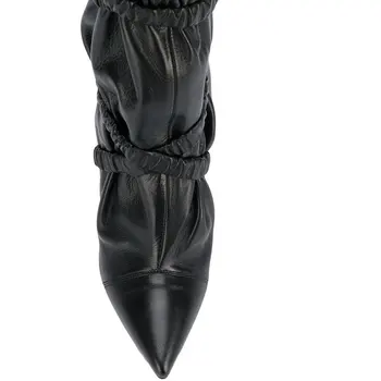2019 Romana de estilo de la moda de las señoras del pliegue de la rodilla botas con punta de botas de Mujer Botas de Gran Tamaño 35-48 Damas mostrar botas