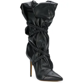 2019 Romana de estilo de la moda de las señoras del pliegue de la rodilla botas con punta de botas de Mujer Botas de Gran Tamaño 35-48 Damas mostrar botas