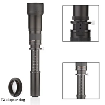 Lightdow Negro 650-1300mm F8.0-F16 Súper Teleobjetivo Zoom del Manual de+T2 Anillo Adaptador para Cannon Nikon Sony Pentax Cámaras DSLR
