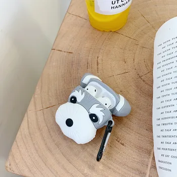 3D Hermoso Schnauzer Perro de Auricular de Silicona Caso Suave para AirPods 1 2 Auriculares Bluetooth de Caja de Carga, Tapa de Protección Con Gancho