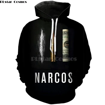PLstar Cosmos Narco Pablo Escobar Narcos bala negro sudaderas con capucha de la sudadera de la Mafia de Hip Hop de los Hombres Camisetas Camiseta de Harajuku Streetwear-5