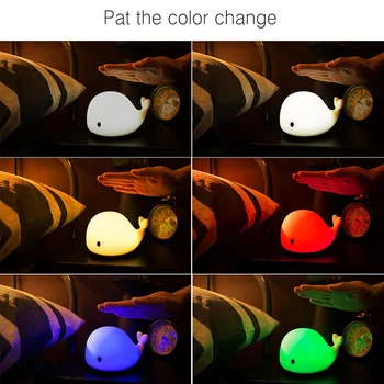 De dibujos animados de la Ballena Luz de la Noche de Silicona de colores LED Niños Dormitorio Tabla de Dormir Lámparas de Niños de Navidad de la Lámpara de Regalo USB de Carga de la Lámpara