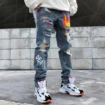 11 BYBB OSCURO Divertido Graffiti Agujero pantalones Vaqueros para Hombre 2020 Harajuku Hip Hop Pantalones Casual Corredores Masculinos Harén Pantalones de Carga Streetwear
