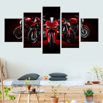 Pintura en tela, 5 piezas / set de la motocicleta de cross country de la foto del cartel marco modular HD de impresión sala de estar decoración del hogar de la imagen