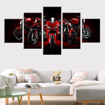 Pintura en tela, 5 piezas / set de la motocicleta de cross country de la foto del cartel marco modular HD de impresión sala de estar decoración del hogar de la imagen