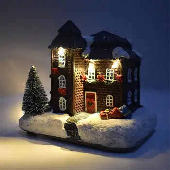 Nieve Con Casas de colores LED Parpadeante Luz de Navidad, Decoración para el Hogar de Año Nuevo de los Niños Regalo de Navidad de Resina Escena de la Aldea