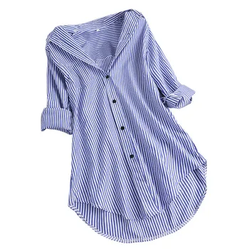 SAGACEC mujer tops y blusas 5xl la Mujer Elegante de Manga Larga de rayas de Turn-down Botón del Cuello de la Señora de la Oficina Camisas Sueltas de la parte Superior de la Blusa