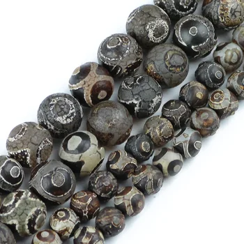 HGKLBB gris Natural de piedra de China, Tibetana Dzi Ojos perlas de la Religión 8/10/12m m de la Ronda Suelta Perlas Para la Joyería de la pulsera de DIY