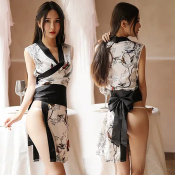 Nueva Caliente Lencería Sexy Más El Tamaño De Satén De Encaje Negro Kimono Íntima, Ropa De Dormir Con La Túnica De Los Juguetes Sexuales Para Eróticos, Lencería Para Mujeres