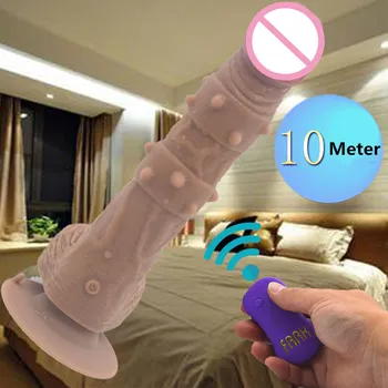 Control remoto inalámbrico swing Consolador Vibrador Con Ventosa Artificial Pene Grande consolador realista adulta de los Juguetes sexuales para Mujeres masturbador