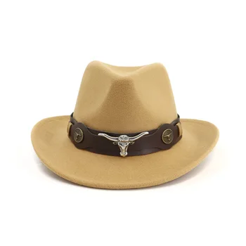 ZLD Occidental sombrero de vaquero para hombres retro lana cinturón ancho punk vaquera jazz sombrero de la gorra de cuero de estilo Británico nueva de cabello en la mujer