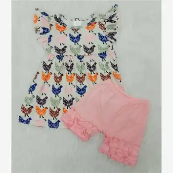 Niño de las niñas trajes de pollo impreso faldas de color rosa pantalones cortos pantalones de Bebé de Niña de Conjuntos de Ropa Casual