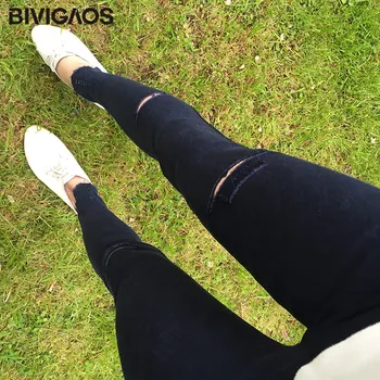 BIVIGAOS Nueva Moda de la Arena de Lavado Ripped Jeans Leggings Más el Tamaño de los Agujeros de Jeggings de Alta elasticidad de Flaco Delgado Lápiz Pantalones Para las Mujeres